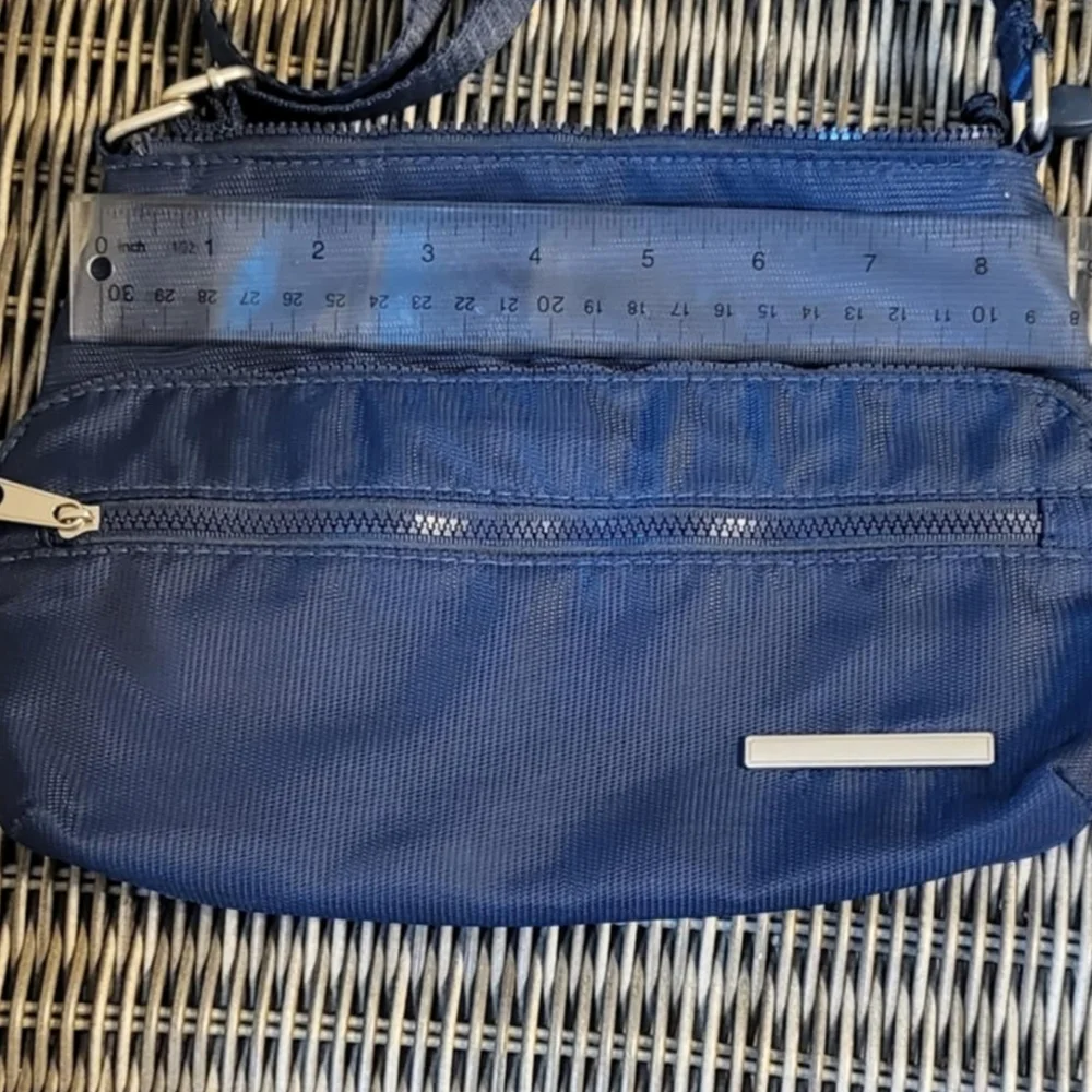 Crossbody Purse Multipocket Nylon Bag Blue Gray Lining